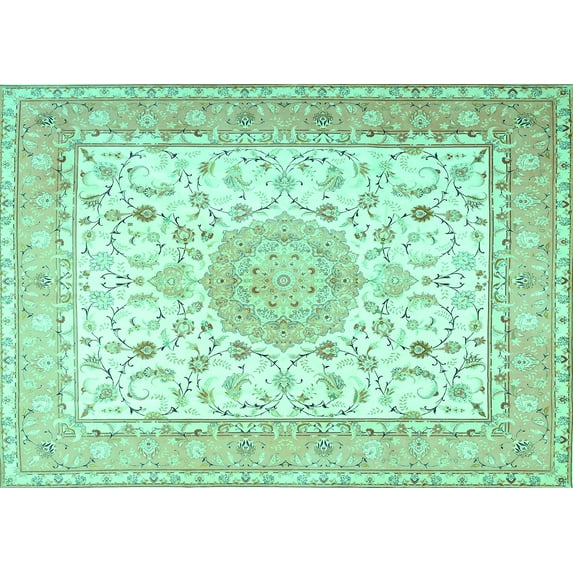 Ahgly Company Indoor Rectangle Medallion Turquoise Blue Traditional Area Rugs, 3' x 5'