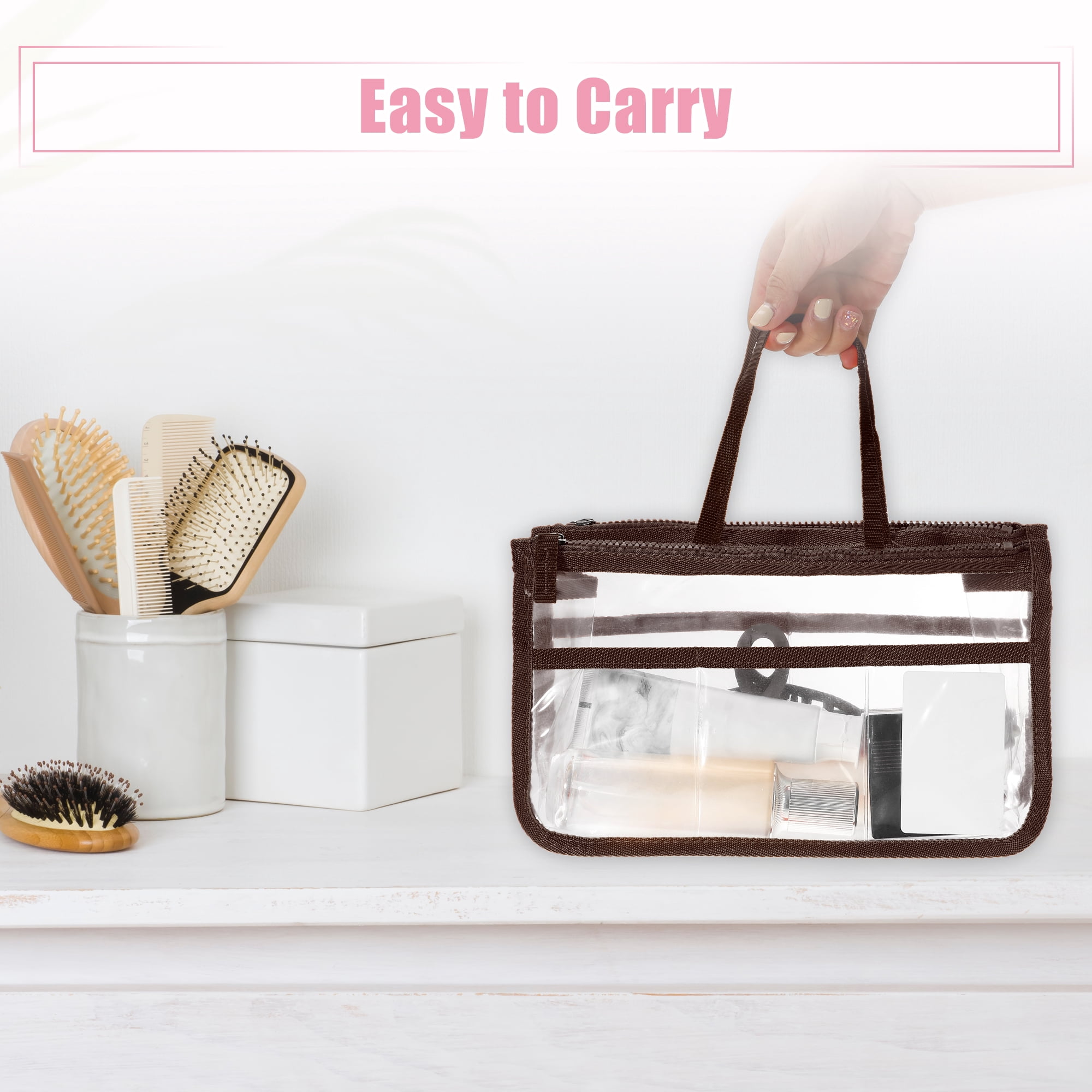 Unique Bargains 1Pc Clear Waterproof Polyvinyl Chloride Toiletry Bag Waterproof Brown