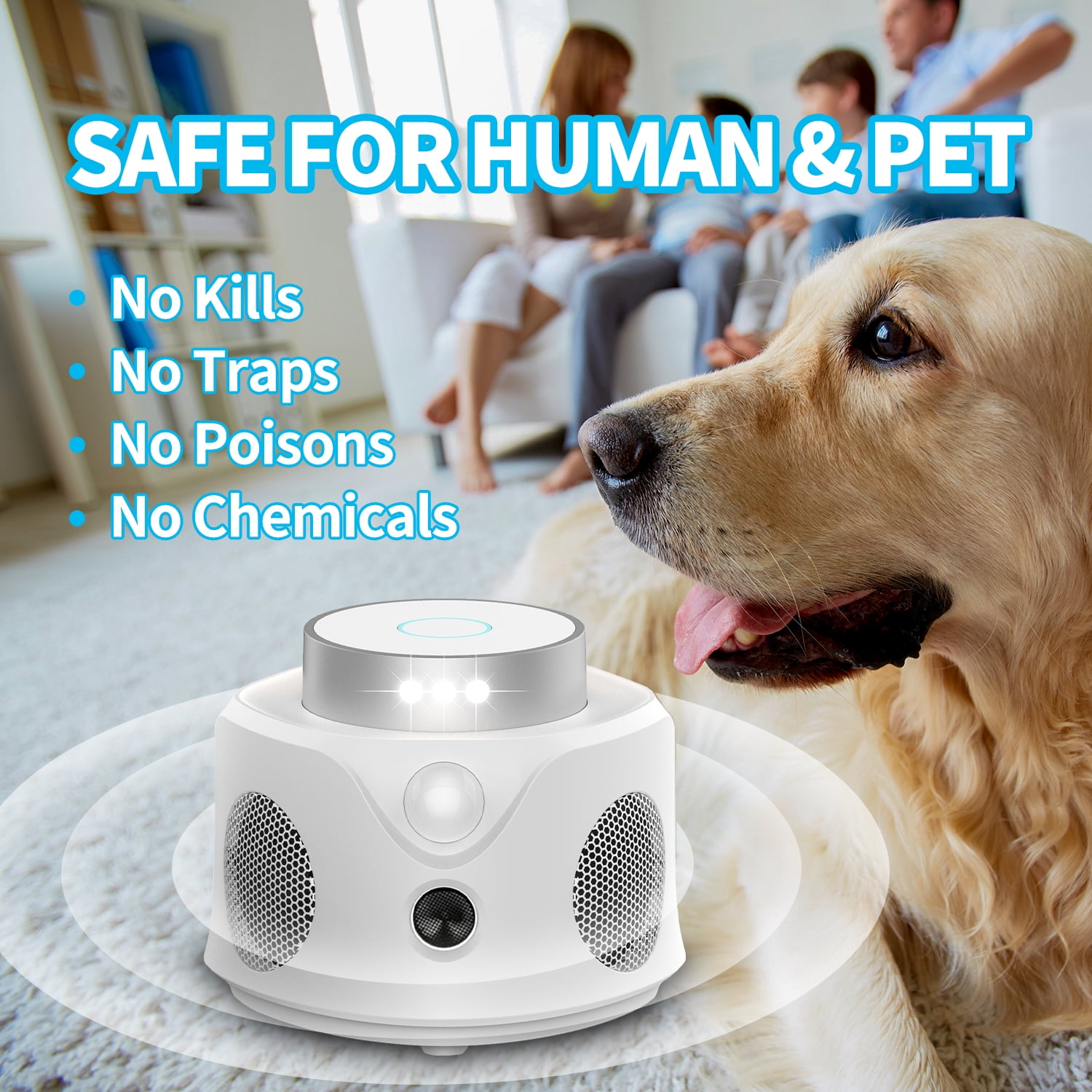 Dr.Shark 360° Smart Ultrasonic Mouse Repellent, 2pc, Smart Detection, 4 Speakers, 9 Flashing Light