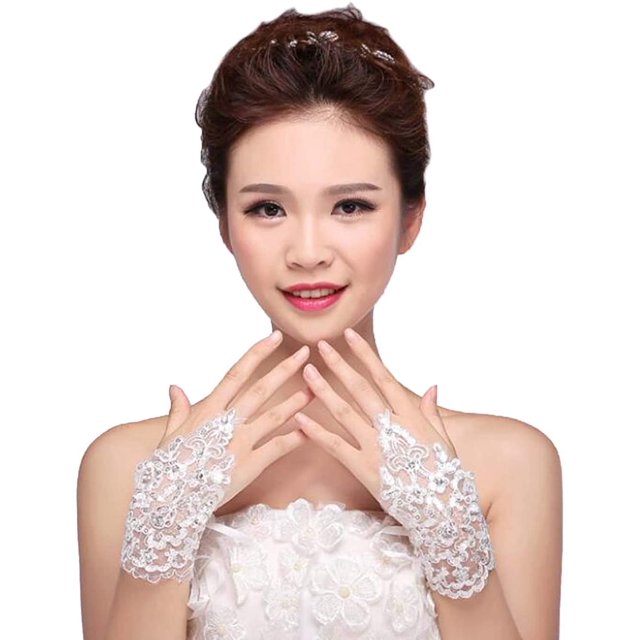 RV Par de guantes de encaje nupcial con diamantes de imitación para boda, diseño floral, guantes para vestido de noche para fiesta de graduación de ópera (cortos) Sailing Electrónica