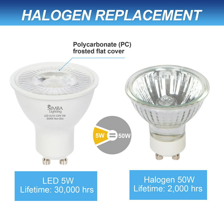 GU5.3 Base LED Light Bulb Dimmable 5W Spotlight,50W Halogen Equivalent,  120V MR16 Bi-Pin Base Warm White 2700K, Flood Light Bulb for Accent  Lighting