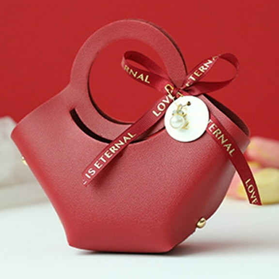 5pc Luxury Leather Gift Bags Bow Ribbon Packaging Bag Wedding Favour Distributions Bags Christmas Candy Packaging Box Mini Hand