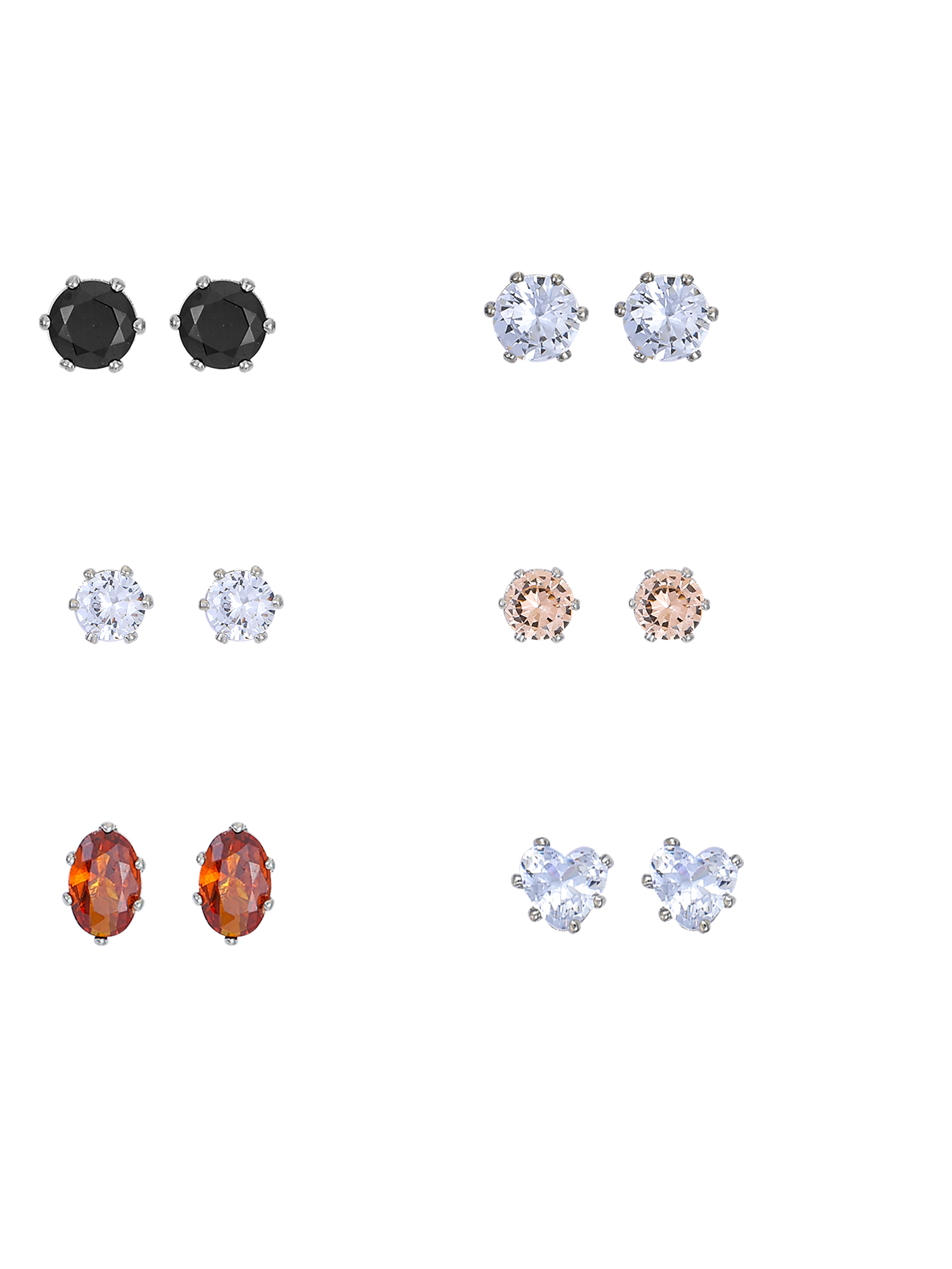 Time and Tru Women's Jewelry Essentials Multi-colored Stud Earrings, 6-Pack