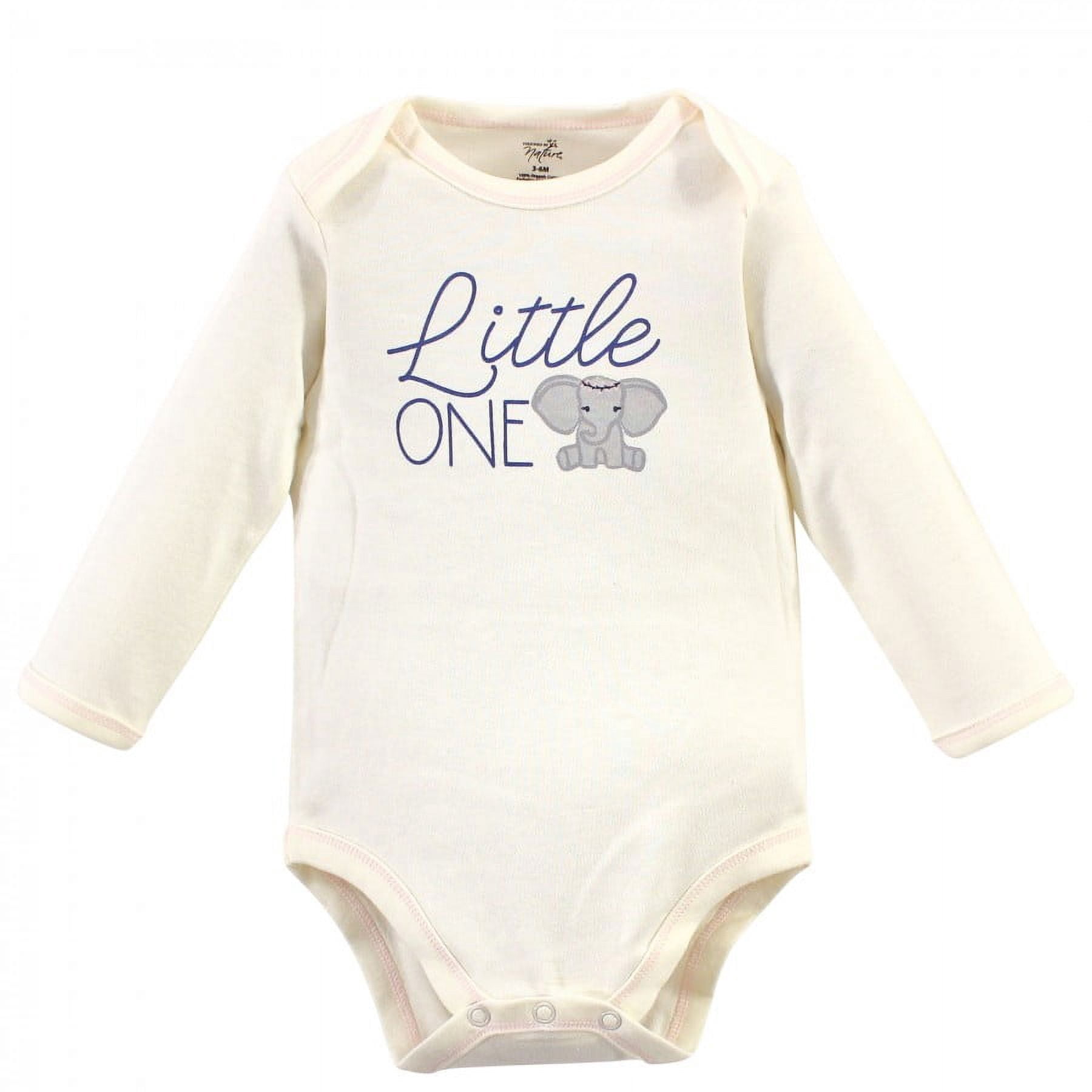Touched by Nature Baby Girl Organic Cotton Long-Sleeve Bodysuits 5pk, Pink Elephant, 18-24 Months