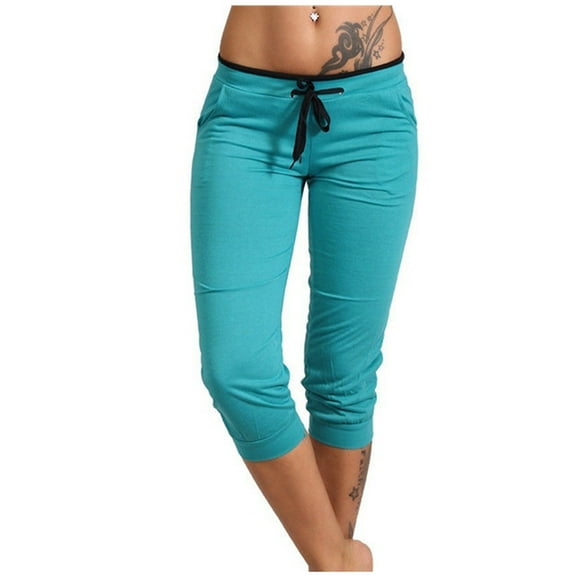 Dealovy Capri Pants for Women Drawstring Elastic Waist Mid Rise Summer Casual Athletic Cropped Yoga Leggings