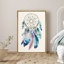 PixonSign Framed Canvas Print Wall Art Circle Dreamcatcher with Watercolor Feathers Birds Sky Illustrations Modern Art Colorful Multicolor Boho Decor for Living Room, Bedroom - 16"x24" Natural
