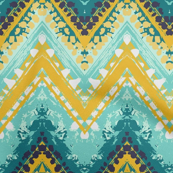 oneOone Viscose Chiffon Turquoise Blue Fabric Chevron Sewing Fabric By The Yard Printed Diy Clothing Sewing Supplies 42 Inch Wide