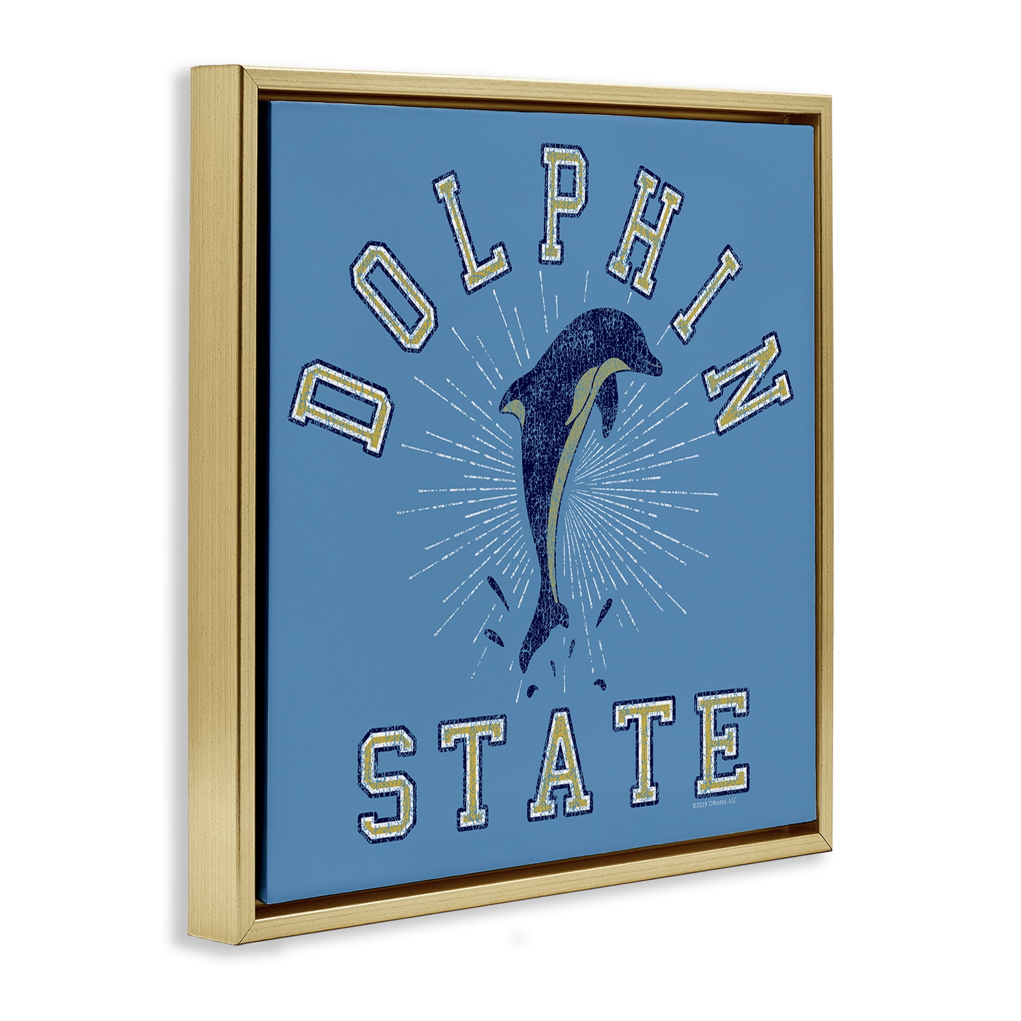 Stupell Industries Vintage Dolphin State Novelty & Humor Painting Gold Floater Framed Canvas Art Print Wall Art, 18 x 18