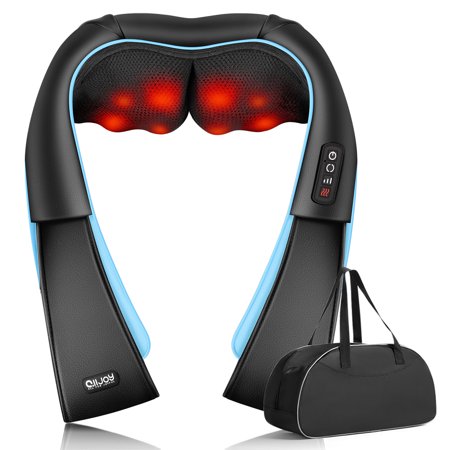 ALLJOY Neck and Back Massager with Soothing Heat, Shiatsu Electric Deep Tissue 3D Kneading Massager for Muscle Pain Relief, Use at Home, Car, Office (Black-Blue)