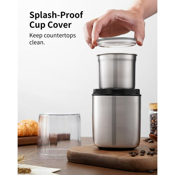 Electric Coffee Grinder & Herb Grinder for Spices & Seeds, Wet & Dry, with 2 Removable Stainless Steel Bowls, Silver