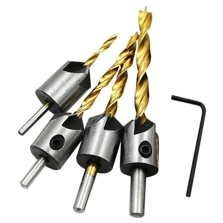 

Cuoff Titanium 5 Flute Countersink Drill Bit Set Screw Woodworking Chamfer Tool