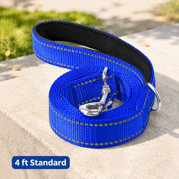 4 FT Double-Sided Reflective Dog Leash with Padded Handle, Heavy Duty Nylon Leash for Medium & Large Dogs, Navy Blue
