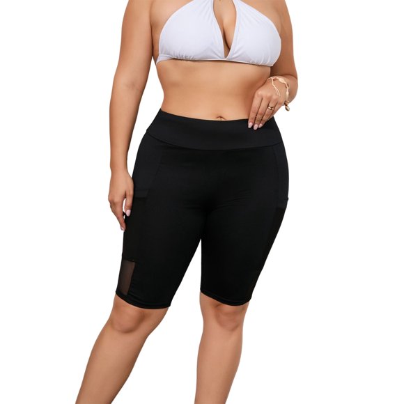 Sexy Dance Short de Bikini pour Femmes, Maillot de Bain Gainant, Grande Taille, Shorty, Short de Bain, Taille Haute, Plage, Noir, TG