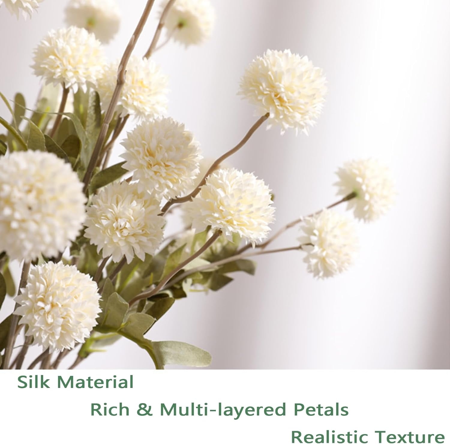 Topboutique 10 Pcs Dried Eucalyptus Stems with 6 Pcs Artificial Mum Flower White Faux Flowers Silk Pom Pom Balls Eucalyptus Leaves Stems Bulk for Wedding Vase Bouquet Spring Floral Arrangement