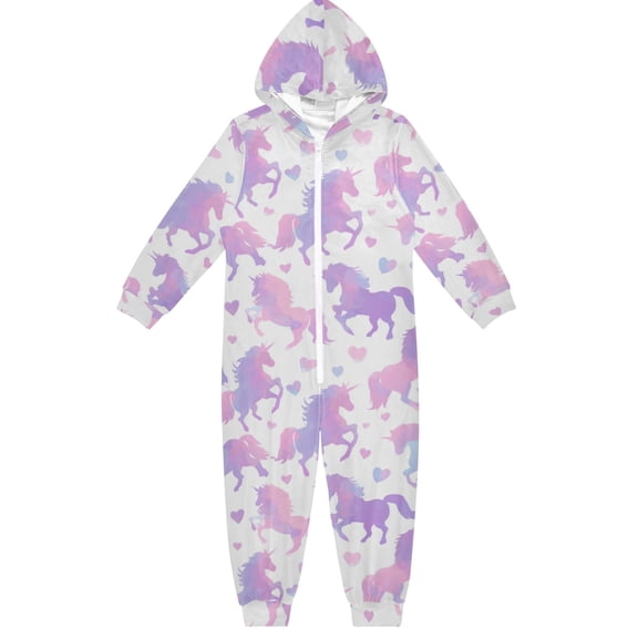Soft Big Kids Onesie Pajamas Cozy Loose-Fit Jumpsuits for kids with Pockets for Christmas Lounge & Play Unicorn Silhouette Pattern