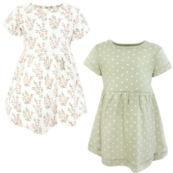 Luvable Friends Hudson Baby Dresses 2pk, Sage Florals Bloom, 0-3M