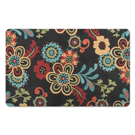 Modern Green Floral Rug 20x32 Inch - Non-Slip, Washable Area Rug for Entryway, Bedroom, Bathroom, Laundry Room - Small Distressed Accent Floor Carpet