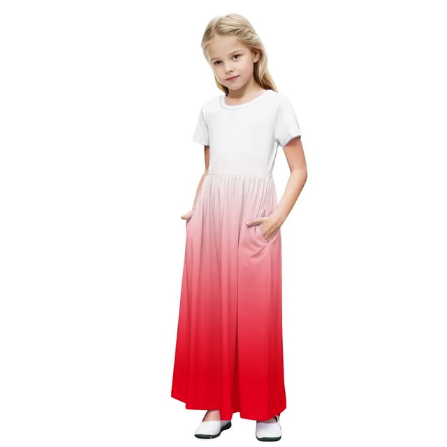 WRKEKC Robe pour Filles, Robe Décontractée pour Filles, Enfants Tout-Petits Filles Mignon Imprimé Scintillant Manches Courtes Robe Extensible avec Poches Robe Longue Ligne 5 Ans