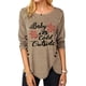thumbnail image 1 of Blusa Estampado Cuello Redondo Dobladillo Irregular Botón Manga Larga Tops De Moda Para Mujer Albaricoque S, 1 of 5