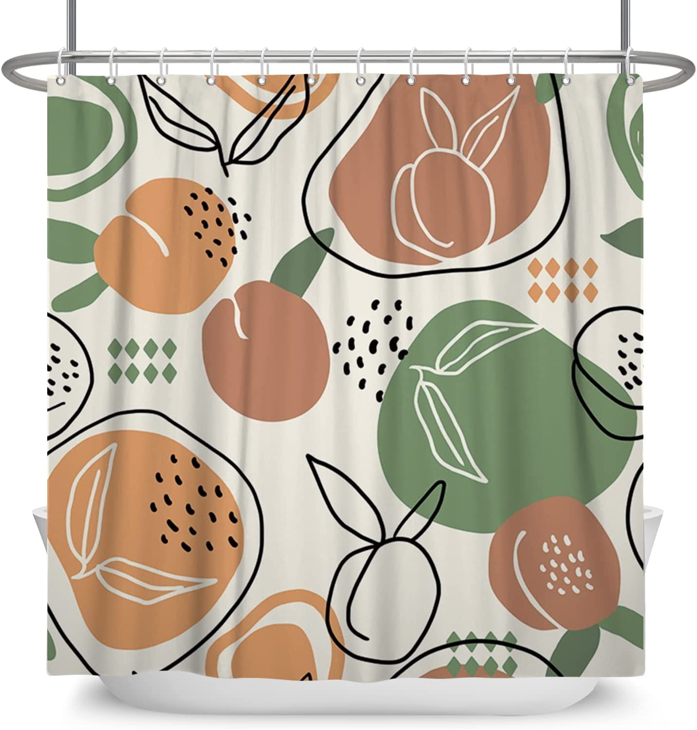 aoselan Pink Peach Shower Curtain Minimalist Line Art Green Coral