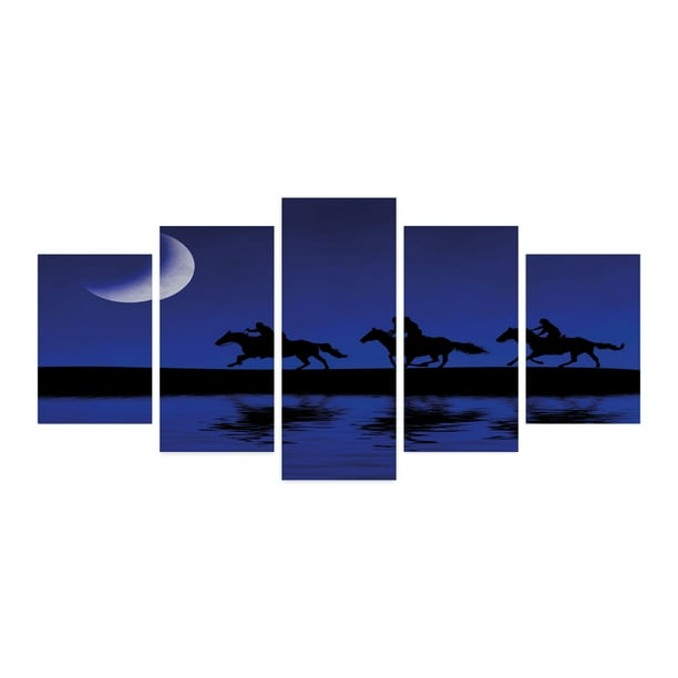 Animal 5 Panels Acrylic Glass Wall Art, Illustration with Silhouettes of a 3 Men on Horse Galloping at Night, Accent for Living Room, Bedroom, Dorm, 60 Animal 5 Panels Acrylic Glass Wall Art, Illustration with Silhouettes of a 3 Men on Horse Galloping at Night, Accent for Living Room, Bedroom, Dorm, 60