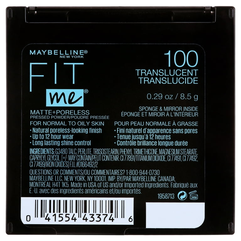 Maybelline Fit Me Matte Poreless Pressed Face Powder Makeup, Translucent,  0.29 oz
