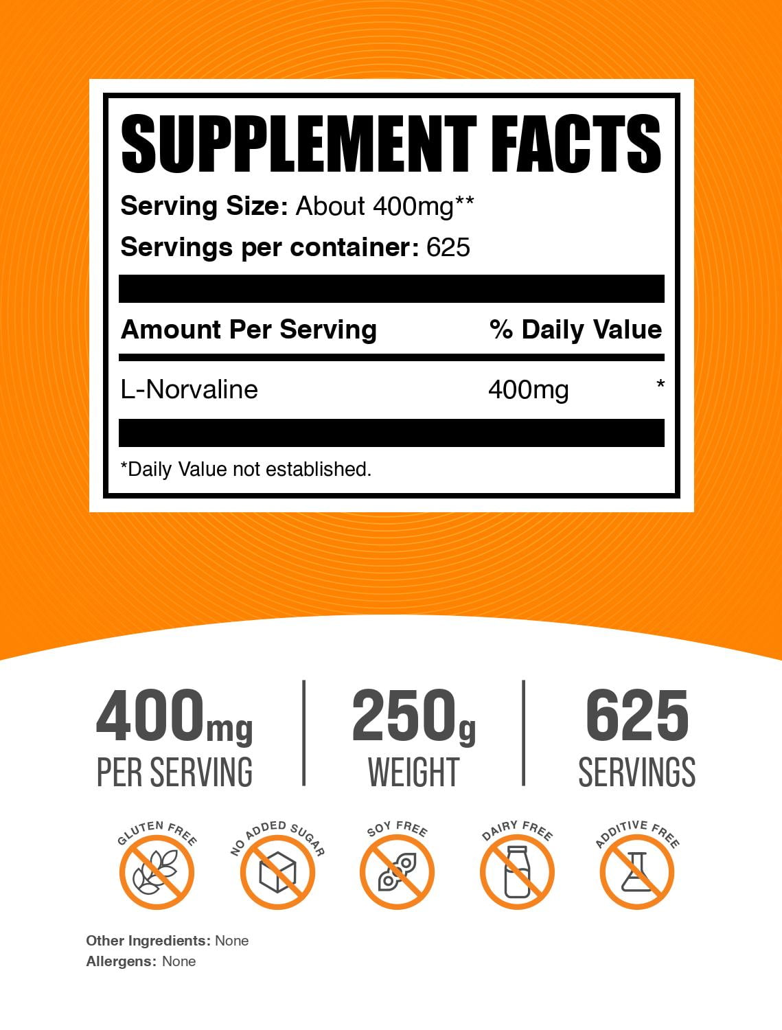 BulkSupplements L-Norvaline Powder - 400mg per Serving - 250 Grams (8.8 oz) - 625 Servings