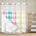 thumbnail image 6 of No Hook Shower Curtain with Snap in Liner, Easter Red Yellow Blue Stripes Waterproof Fabric Bathroom Curtain Mesh Top Window, Abstract Buffalo Plaid Shower Curtains 72x72in, 6 of 9