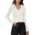 thumbnail image 2 of Luniro Women's Cable Knit Sweater V Neck Pullover Sweaters Fall Tops Business Casual Outfits Clothes, 2 of 9