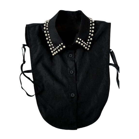 DJN Women's Pearl Collar Blouse Style Layering Collar with Pearl Embellishment Blended Fabric Fashion False Collar Black One Size