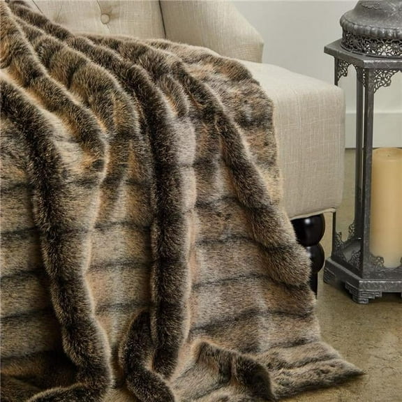 Frost Mink Faux Fur Luxury Throw Blanket, Dark Brown - Queen