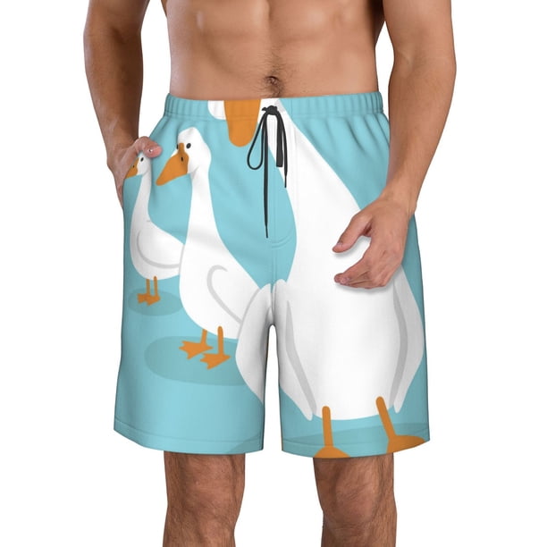Balery Three White Geese Traje de Baño Estilo Hawaiano para Hombre, Shorts de Secado Rápido con Bolsillos-Small