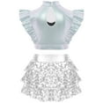 thumbnail image 3 of SiiRoh Girls Metallic Crop Top with Sequin Ruffle Tiered Skirt Sparkly Disco Jazz Dance Outfit Sets Silver 6, 3 of 6