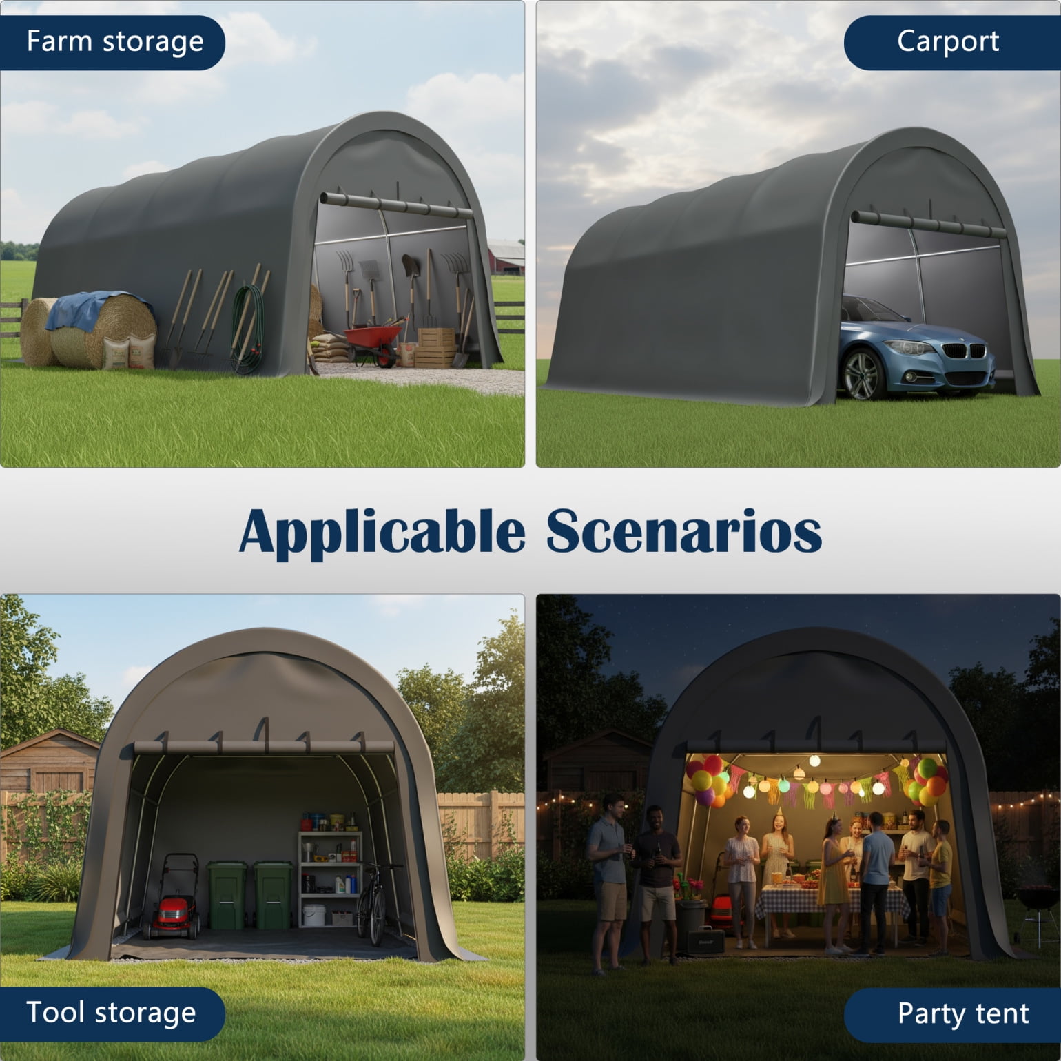 10x20 FT Portable Garage with Roll-Up Door and Steel Frame, Waterproof Outdoor Storage Shed with Intelligent Ventilation, Heavy-Duty Carport Canopy for Vehicle, Boat, RV