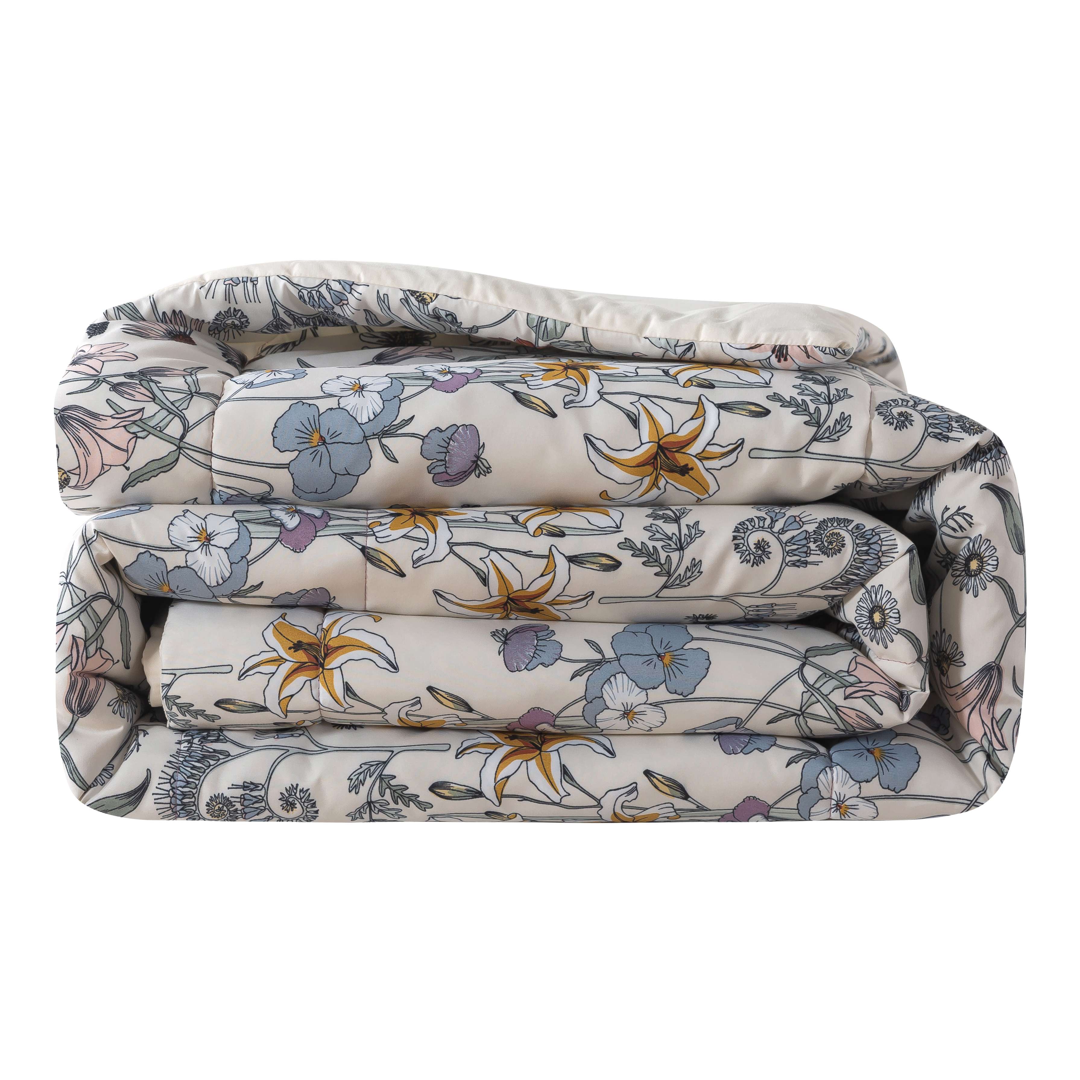 Mainstays All in One Reversible Comforter and Sheet set- 7 Piece, Full, White Multi Floral