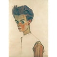 thumbnail image 2 of Egon Schiele 18x24 Gold Ornate Framed and Double Matted Museum Art Print Titled - Self-Portrait with Striped Shirt (1910), 2 of 4