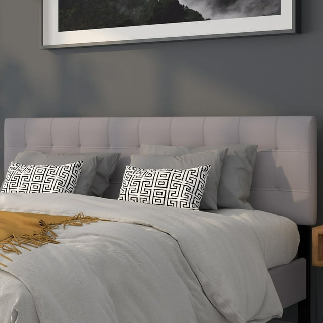 Bedford Tufted Upholstered King Size Headboard in Light Gray Fabric