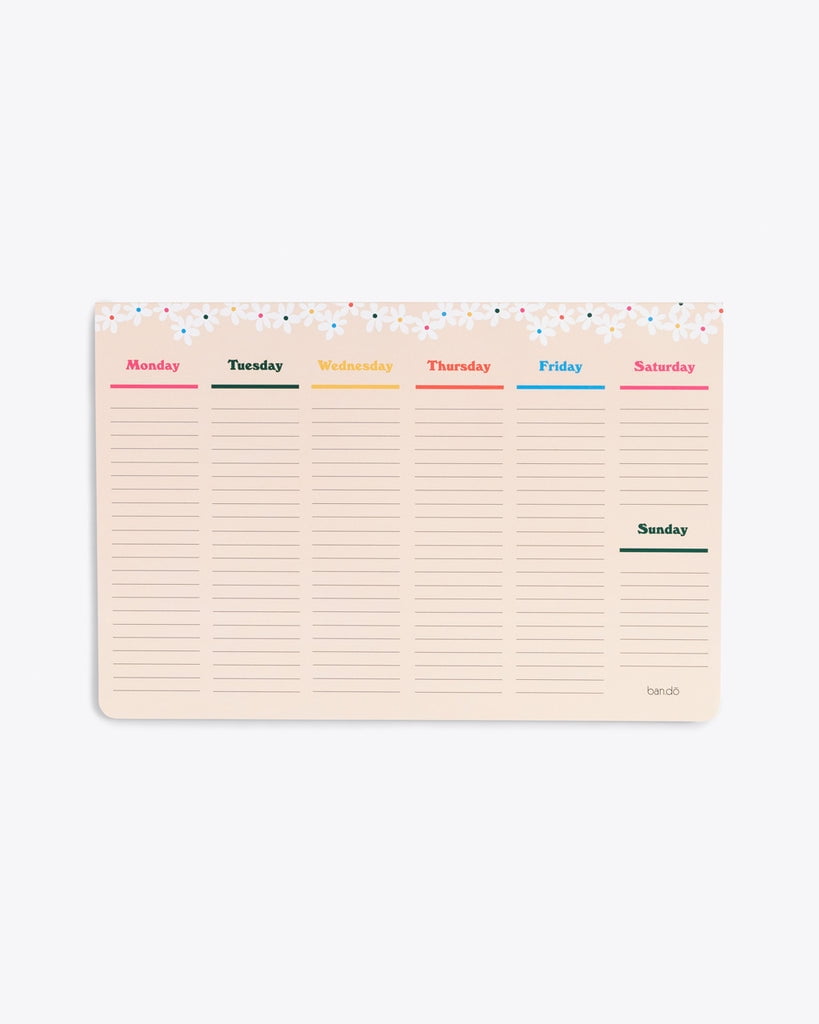 ban.do Week-to-Week Desktop Notepad, Undated Weekly Planner, Desk Calendar with 52 Sheets for 1 Year of Planning, Daisies