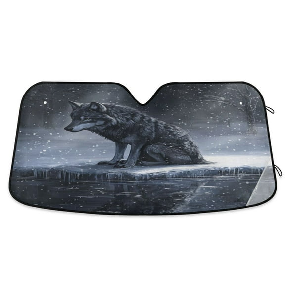 Qxltty Wolf King in The Snow Car Windshield Sunshades Foldable UV Rays Sun Visor Protector Keep Your Vehicle Cool 53×23.5in