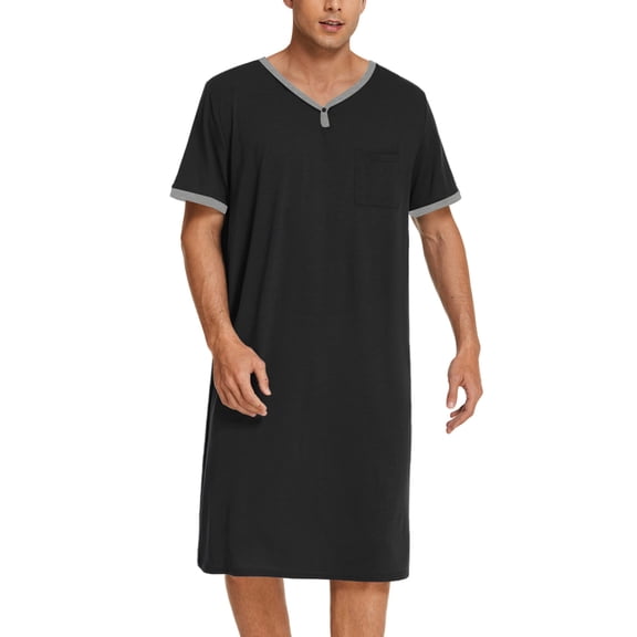 Ekouaer Mens Nightshirt Long Kaftan Nightgown Short Sleeve Sleepwear