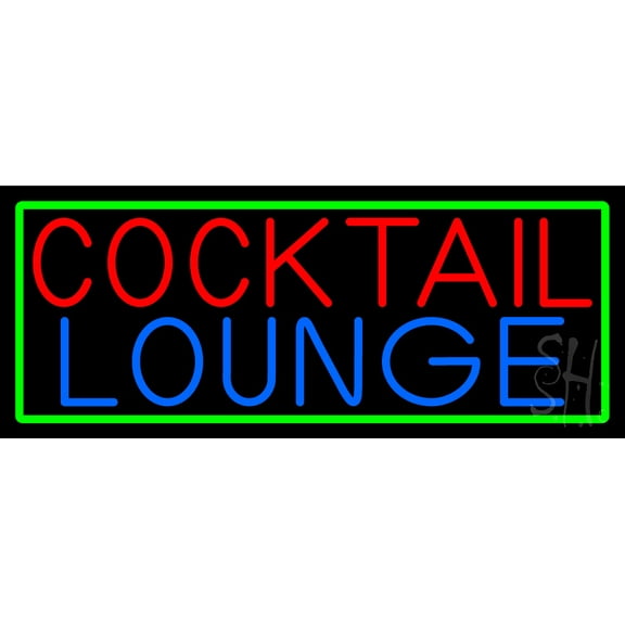Cocktail Lounge With Green Border LED Neon Sign 13 x 32 - inches, Clear Edge Cut Acrylic Backing, with Dimmer - Bright and Premium built indoor LED Neon Sign for Bar decor.