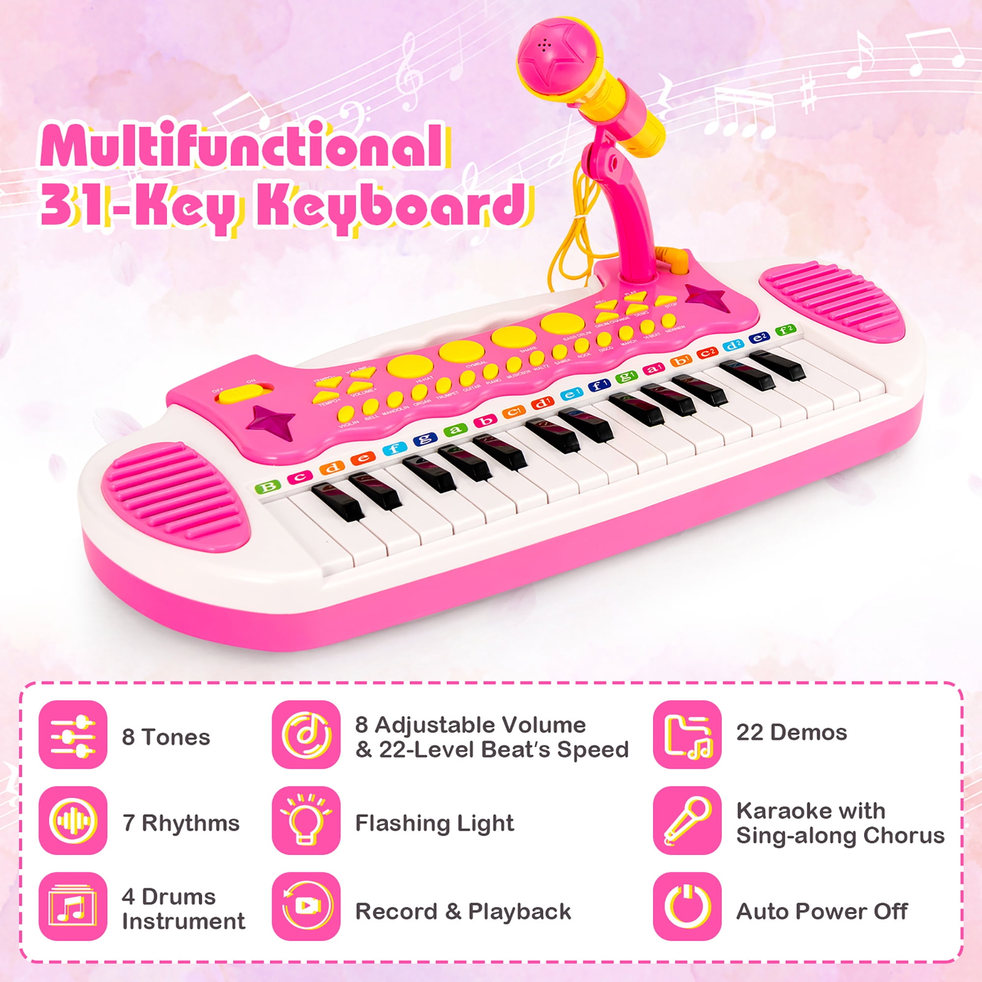 Costway Vivid Sound Unisex 3+ Years Toy Musical Instruments, Polypropylene Pink, 18'' x 9'' x 18'