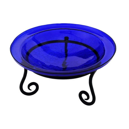 Achla Designs  Reflective Crackle Glass Birdbath Bowl, 12.5 Inch Diameter, Cobalt Blue