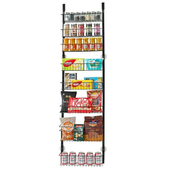 KFFKFF Door-Mounted Pantry Organizer, 9-Level Storage Solution, Robust Steel Constructed Spice Holder, Wall-Mounted Adjustable Seasoning Racks, Suitable for Kitchen, Laundry Area, Bathroom, Black