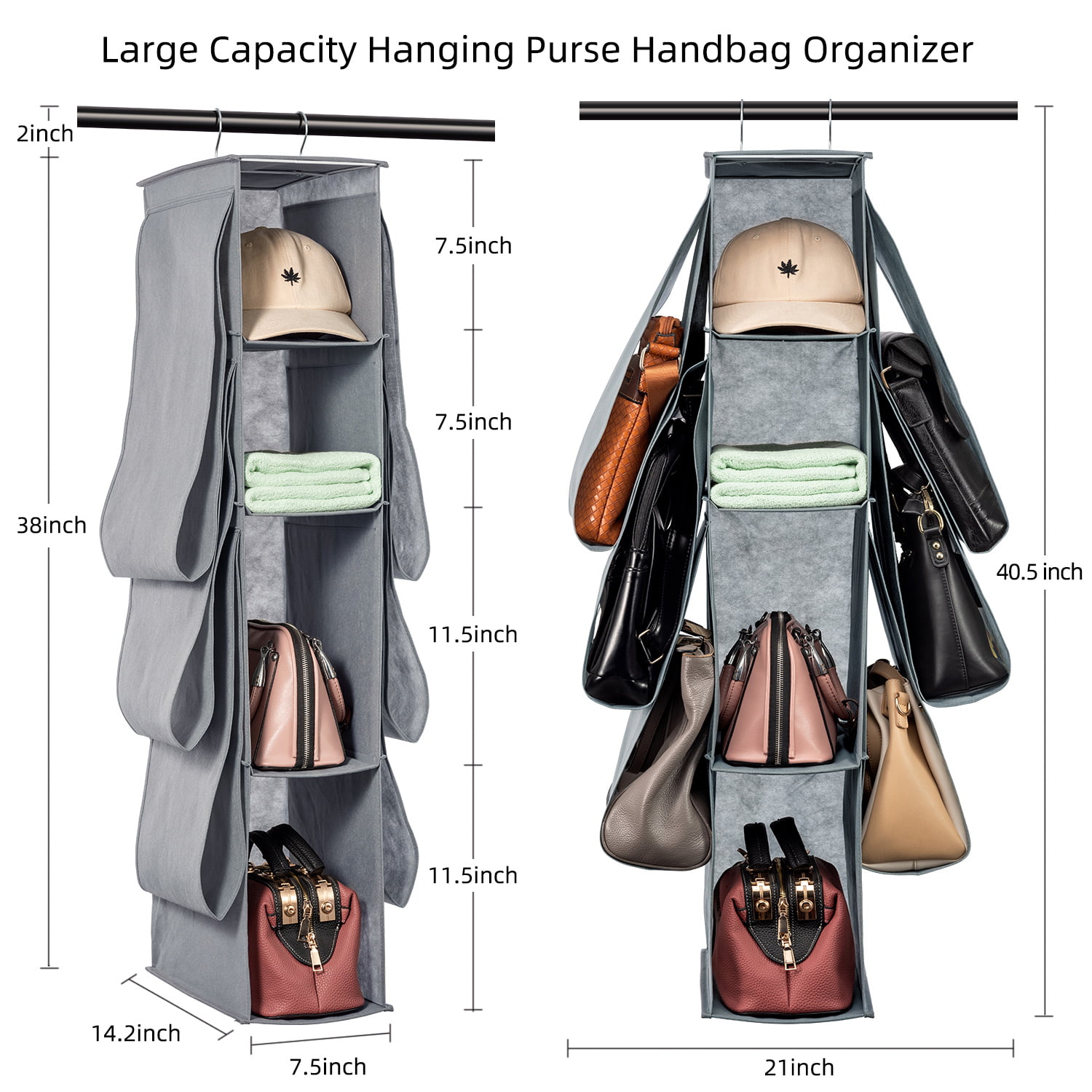KEEPJOY Hanging Purse Organizer for Closet,White 10 Pockets Purse Organizer  for Wardrobe Handbag Organizers Purse Holder 
