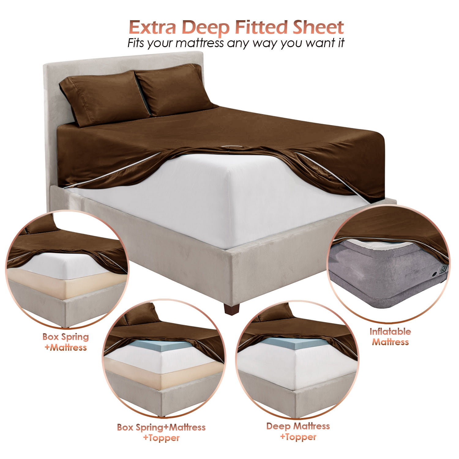 Clara Clark 1800 Microfiber Collection 18" - 21" Extra Deep Pocket Fitted Sheet, Twin Size, Chocolate Brown