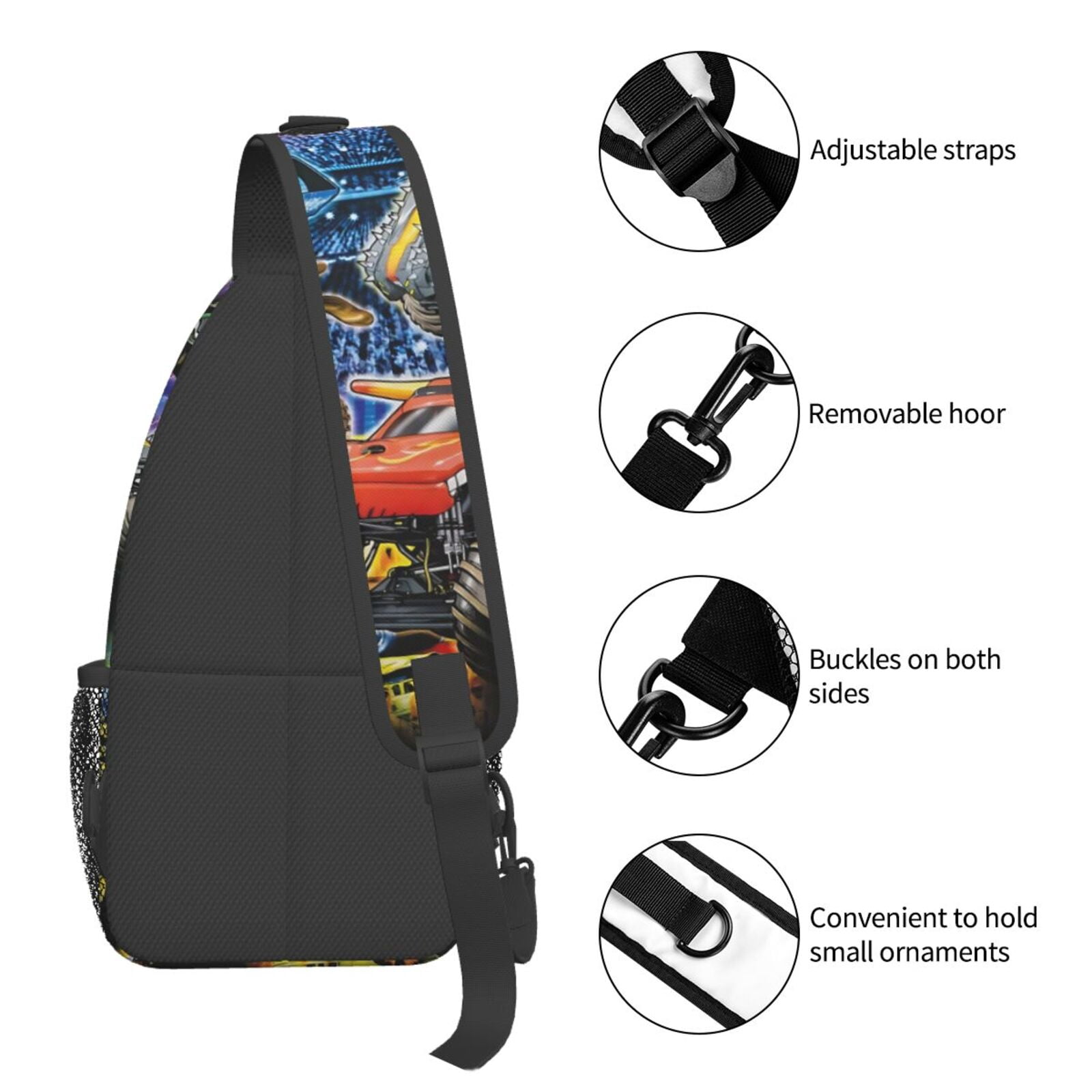 Monster Truck Jam Sling Bag Crossbody Sling Backpack Chest Bag Daypack Purses Shoulder Bag For Women Men Travel Hiking