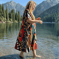 thumbnail image 2 of Oussum Women's Plus Size Abstract Print Maxi Kaftan Dress, Loose V-Neck Beach Cover Up Resort Lounge Caftan, Multicolor, 2 of 5