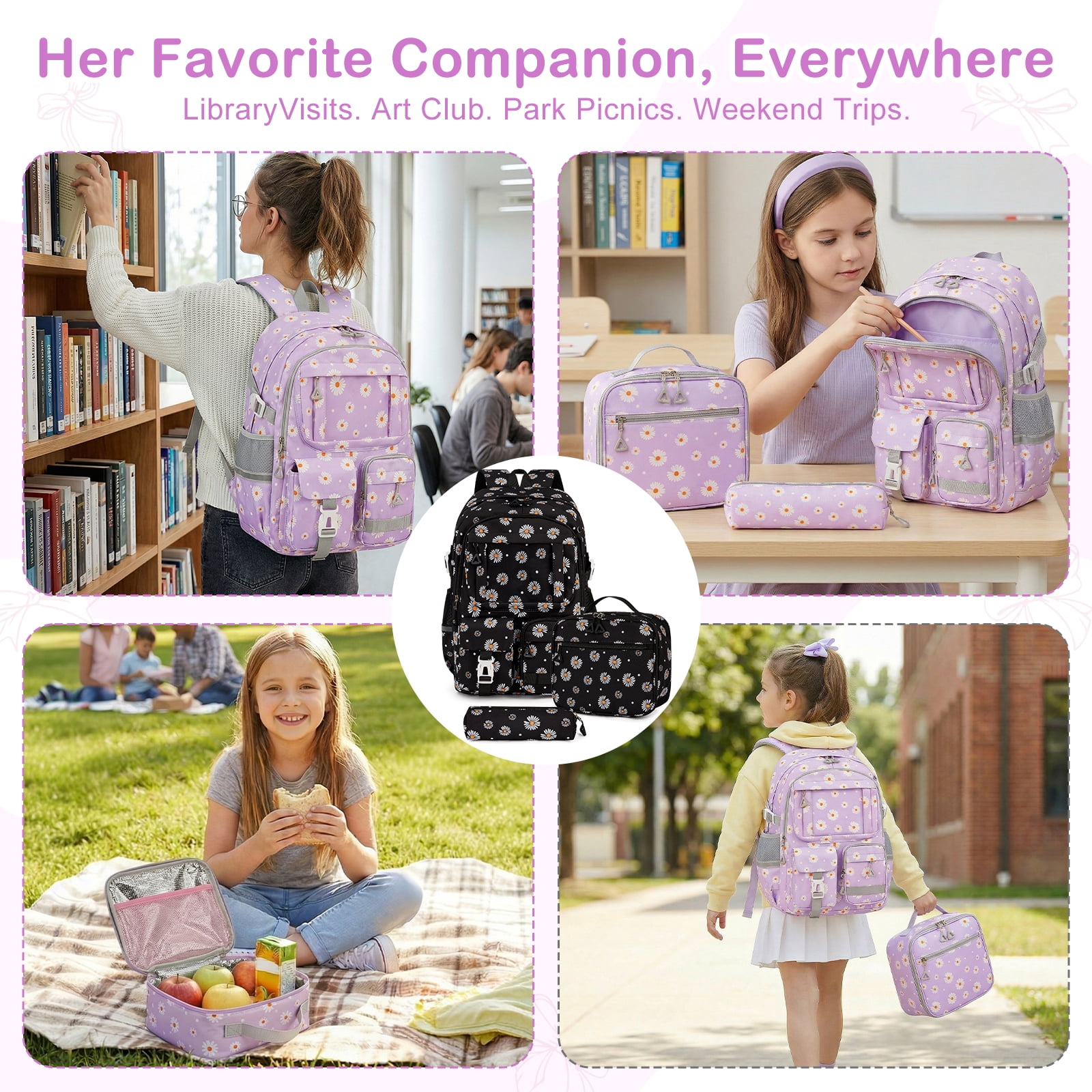 Inadays School Backpacks for Teens 3PCS Set Middle School Bookbag Students Lightweight Durable Casual Outdoor Daypack College