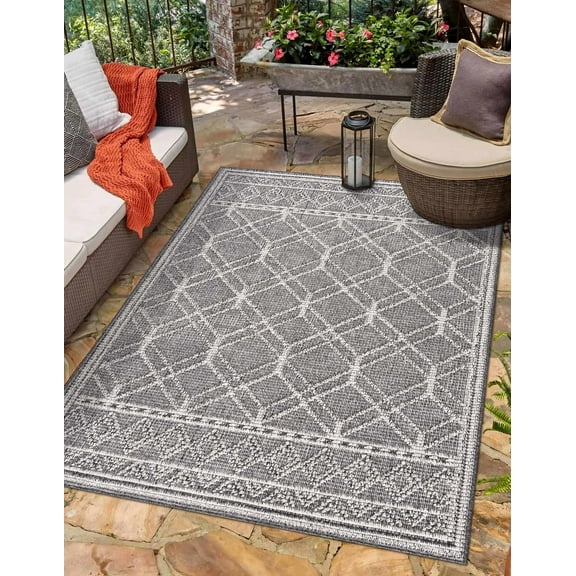 Hauteloom Diah Living Room, Bedroom Patio Outdoor Area Rug - Farmhouse - Black,Beige - 6'7" x 9'